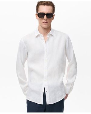 Mango Linen Long Sleeve Shirt - White