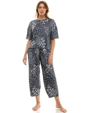 Roudelain Boxy T-shirt And Barrel Leg Pants Set - Blue