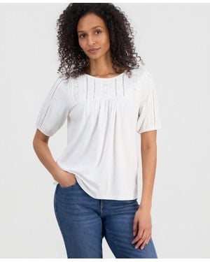 Style & Co. Petite Solid Applique Cotton Short-sleeve Blouse - White