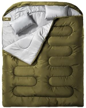 Gnuadz Double Sleeping Bag S Pillow Queen Two Person Camping Hiking Backpacking All Season Cold Warm - Green