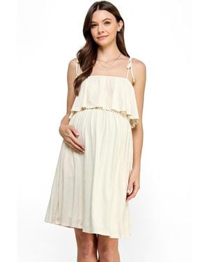 Hello Miss Maternity Sleeveless Tie Shoulder Overlay Dress - White