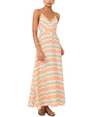 1.STATE Printed V-neck Sleeveless Maxi Dress - Natural