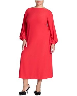 Eloquii Puff Sleeve Open Back Midi Dress - Red