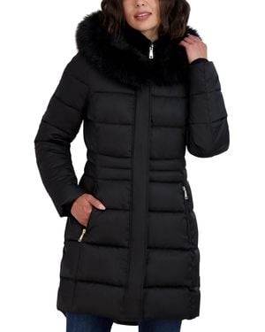 Tahari Faux-fur-trim Hooded Puffer Coat - Black