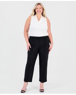 Anne Klein Essentials Plus Size Pull-on Pintuck Straight-leg Scuba Suede Pants - Black