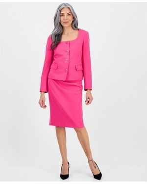 Le Suit Square-neck Button-front Ponte 2 Piece Skirt Suit - Pink