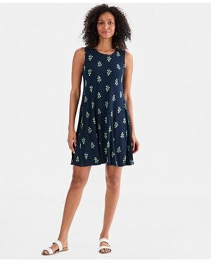 Style & Co. Printed Sleeveless Knit Dress - Blue