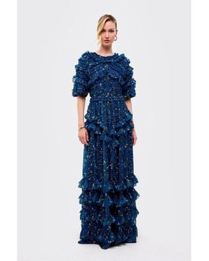 Beauut Ruffle Flutter Sleeves Maxi Dress - Blue
