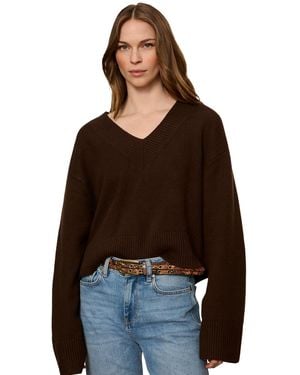 Sanctuary Petite Vanna V-neck Long-sleeve Ribbed Sweater - Brown