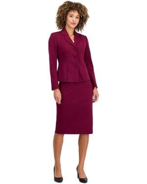Le Suit Petite Three Button Peplum Pencil Jacket & Skirt - Red