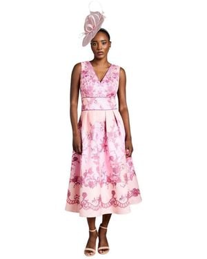Coast V-neck Satin Floral Print Midi Dress - Pink