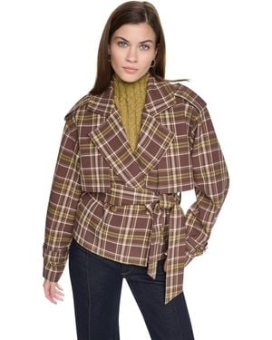 DKNY Double Breasted Short Trench Jacket - Brown