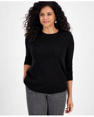 Style & Co. Curved-hem Cotton Pullover Sweater - Black