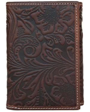 Lucky Brand Western Embossed Leather Trifold Wallet - Gray