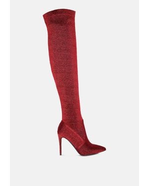 LONDON RAG Tigerlily Knitted Stiletto Long Boots - Red