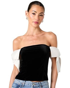 French Connection Carey Off-the-shoulder Velvet Satin-bow Top - Black