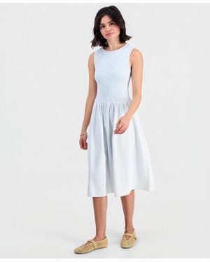 And Now This Petite Chambray Smocked Midi Dress - White