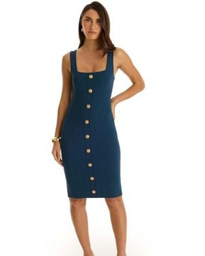 The Noli Shop Helena Button Dress - Blue