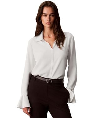 Calvin Klein Long-sleeve Flutter-cuff Keyhole Blouse - White