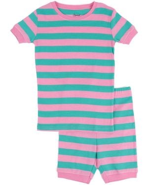 Leveret Kids Matching Family Two Piece Cotton Short Sleeve Shirt And Shorts Striped Pajamas 6-10 - Blue
