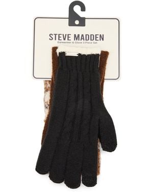 Steve Madden Animal Print 3-piece Earwarmer Headbands And Glove Set - Brown
