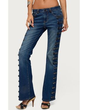 Edikted Button Loop Low Rise Bootcut Jeans - Blue