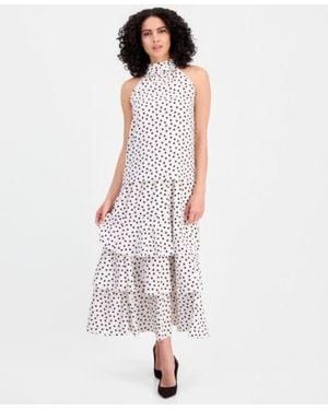 Anne Klein Polka Dot Halter Top Polka Dot Pull On Tiered Skirt - White