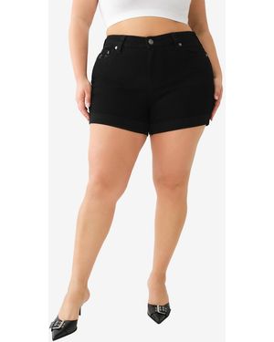 TRUE RELIGION Plus Size Jennie Mid-rise Curvy Rolled Shorts - Black
