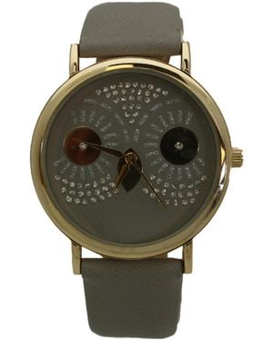 Olivia Pratt Dazzling Owl Face Leather Strap Watch - Green