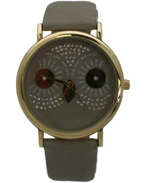 Olivia Pratt Dazzling Owl Face Leather Strap Watch - Green