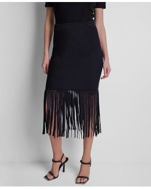 DKNY Cotton-blend Fringe Sweater Skirt - Black