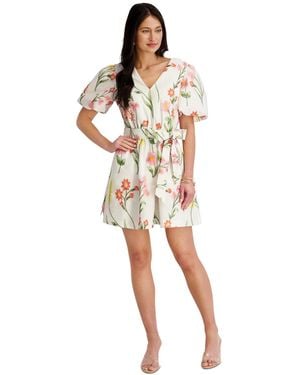 Kensie Embroidered Woven V-neck Dress - Natural