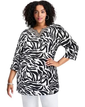 Avenue Plus Size Beaded Embellishment Tunic - White