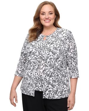 Alex Evenings Plus Size Scoop Neck Top & 3/4-sleeve Jacket - Gray