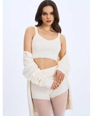 Miss Circle Selene Wool-blend Ribbed Knit V-neck Top - White