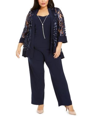 R & M Richards Plus Size 2-pc. Sequined Jacket Top & Straight-leg Pants - Blue