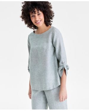 Charter Club 100% Linen D-ring Top - Blue