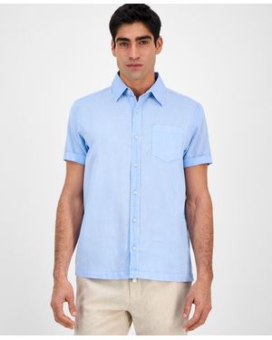Sun & Stone Sun + Stone Blake Linen Chambray Short Sleeve Button-front Shirt - Blue