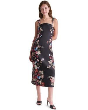 BCBGMAXAZRIA Floral Print Square Neck Satin Midi Dress - White