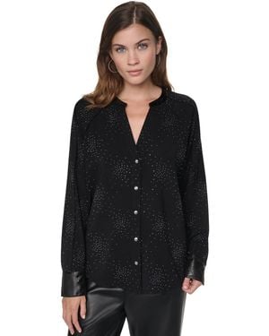 DKNY Firework Embellished Pleated Long-sleeve Blouse - Black