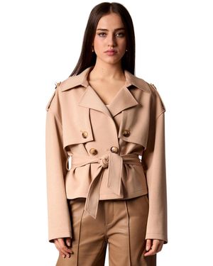 Blue Revival Cropped Scuba Belted Trench Coat - Natural
