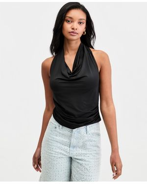 BarIII Cowl-neck Halter Top - Black