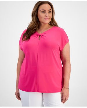 売れ筋商品|||カスパー カットソー トップス レディース Plus Size Keyhole-Neck Pleated Top Apple Green Kasper Plus Size Sleeveless Pleat-neck Keyhole Top In Apple