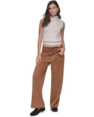 DKNY Petite Faux Suede Pull-on Pants - Brown