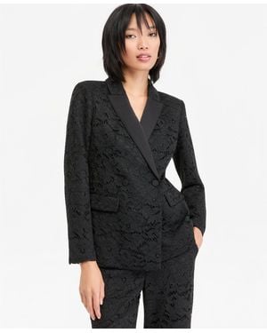 INC International Concepts Double-breasted Lace Fitted Blazer - Black