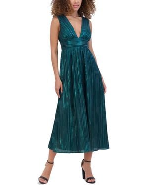 Siena Jewelry Metallic Pleated Midi Dress - Green