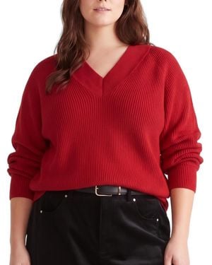 UNIVERSAL STANDARD Plus Size Tori Chunky-knit Relaxed V-neck Sweater - Red