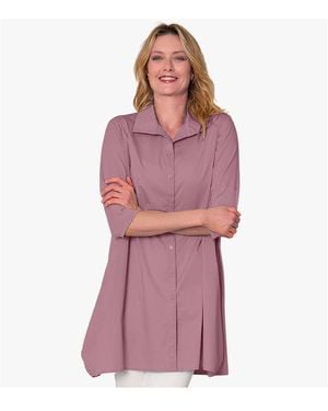 Stella Carakasi 3/4 Sleeve Button-front Cotton Poplin And Jersey Shirt Top Tiburon Tunic Icon - Purple