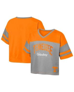 Outerstuff Big Girls Tennessee Volunteers The Playmaker Sleeve Stripe V-neck Jersey T-shirt - Orange