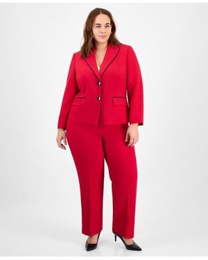 Le Suit Plus Size Piping-trim Peak-lapel Pantsuit Set - Red